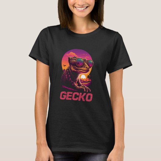 レトロクールサンセットサングラスゲッコ Tシャツ (正面)