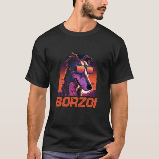 レトロクールサンセットサングラスボルゾイ Tシャツ (正面)