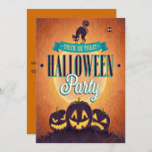 レトロクールハロウィーンおもしろいグランジパーティの招待状 招待状 (正面/裏面)