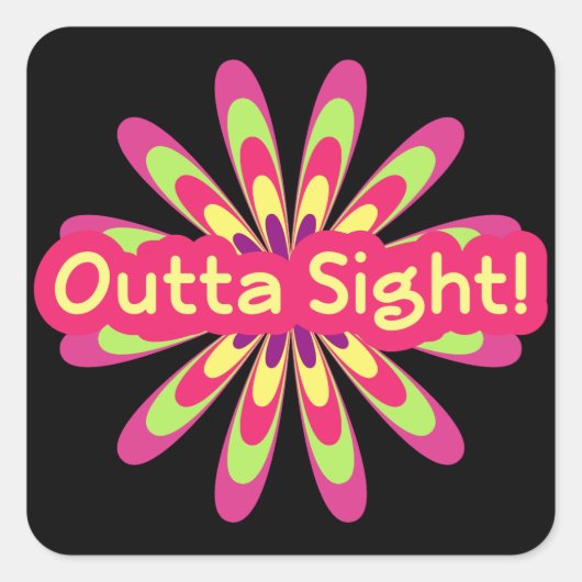 レトロクールヒッピー花言葉アートステッカー スクエアシール (正面)