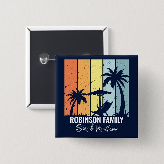 レトロクールビーチバケーションカスタムネイビーブルー 缶バッジ (正面&裏面)