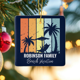 レトロクールビーチバケーションカスタムブルークリスマス セラミックオーナメント