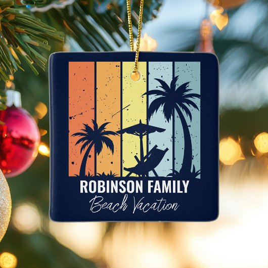 レトロクールビーチバケーションカスタムブルークリスマス セラミックオーナメント