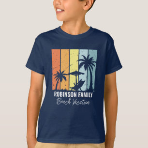 レトロクールビーチバケーションネイビーブルーキッズ Tシャツ