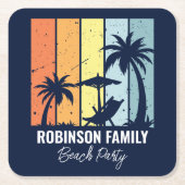 レトロクールビーチパーティーカスタムネイビーブルー スクエアペーパーコースター (正面)