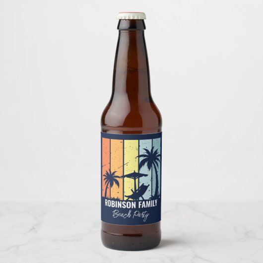 レトロクールビーチパーティーカスタムネイビーブルー ビールラベル (正面)