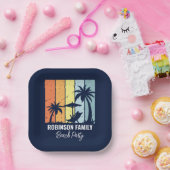 レトロクールビーチパーティーカスタムネイビーブルー ペーパープレート (パーティー)