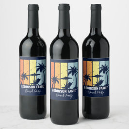 レトロクールビーチパーティーカスタムネイビーブルー ワインラベル