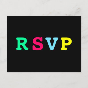 レトロクールブラックカラフルRSVP インビテーションポストカード