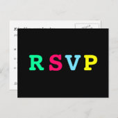 レトロクールブラックカラフルRSVP インビテーションポストカード (正面/裏面)