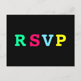 レトロクールブラックカラフルRSVP インビテーションポストカード
