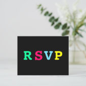 レトロクールブラックカラフルRSVP インビテーションポストカード (スタンド正面)
