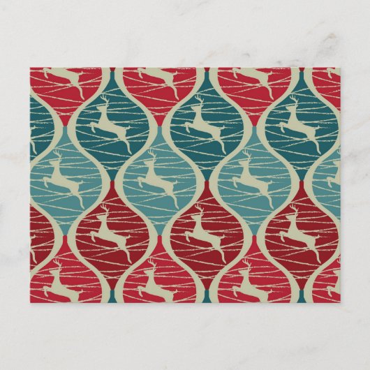 レトロクールレッドとブルークリスマストインデアクリスマス シーズンポストカード (正面)