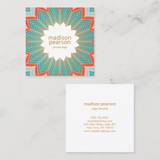 レトロクールロータスマンダラフラワーヨガ先生 スクエア名刺 (正面/裏面)