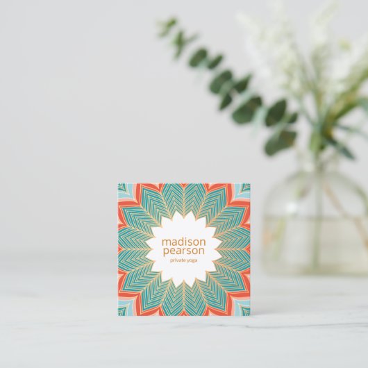 レトロクールロータスマンダラフラワーヨガ先生 スクエア名刺 (スタンド正面)