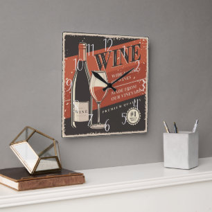 レトロクールワインホームバー スクエア壁時計