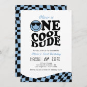 レトロクールワンダデブルースマイル顔1st誕生日 招待状 (正面/裏面)