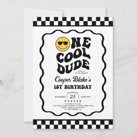 レトロクールワンダデボーイファースト1歳 招待状 (正面)