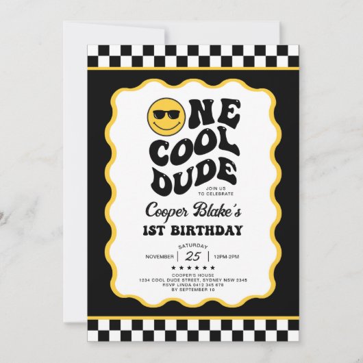 レトロクールワンダデボーイ1st誕生日パーティー 招待状 (正面)