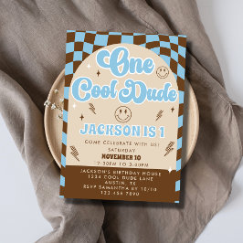 レトロクールワンダデ男の赤ちゃん1st誕生日パーティー 招待状