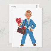 レトロクールヴィンテージバレンタインボーイ ポストカード (正面/裏面)