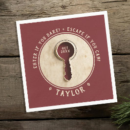 レトロクールヴィンテージブルガンディーエスケープルームアドベンチャー スタンダードカクテルナプキン