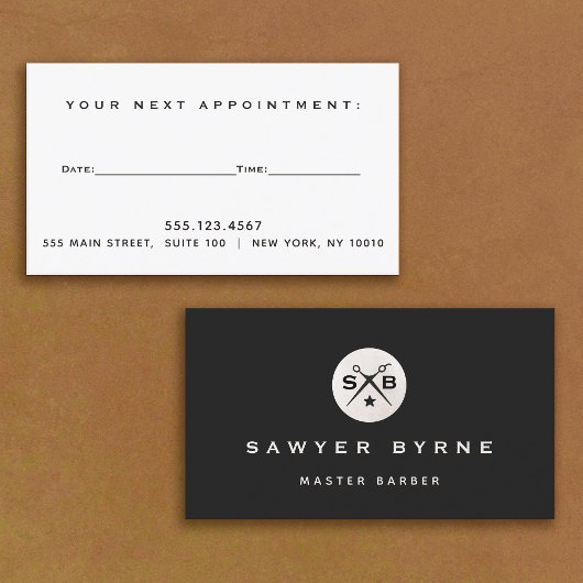 レトロクールヴィンテージ理容師モノグラムアポイントメントBu 名刺