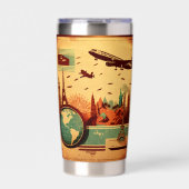 レトロクール旅行愛好家飛行機 保温保冷タンブラー (正面)