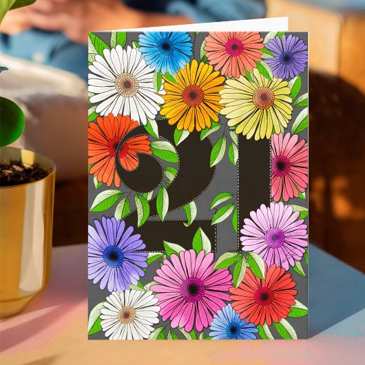 レトログパーソナライズされたレイ21歳の誕生日フローラ カード