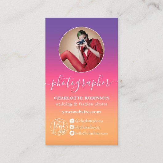 レトログラデーショングラデーションqrコードロゴ写真家 名刺 (正面)
