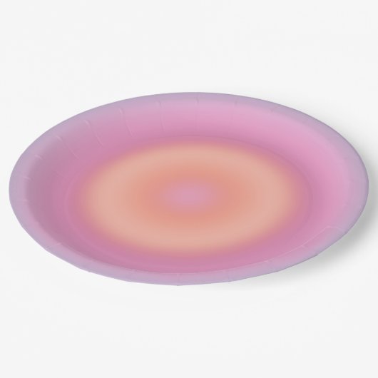 レトログラデーションダークブルーとピンクの抽象芸術オーラ ペーパープレート (アングル)