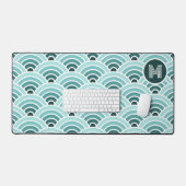 レトログラデーションティール(緑がかった色)ブルーグリーンウェーブアートパターン デスクマット (キーボード&マウス)