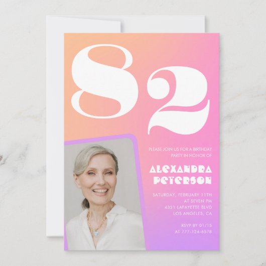 レトログラデーションピンク82歳の誕生日 招待状 (正面)