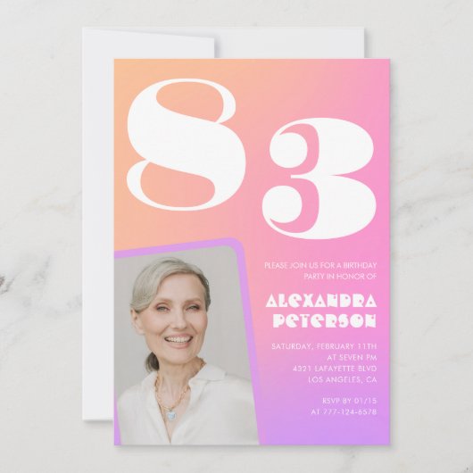 レトログラデーションピンク83歳の誕生日 招待状 (正面)