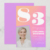 レトログラデーションピンク83歳の誕生日 招待状 (正面/裏面)