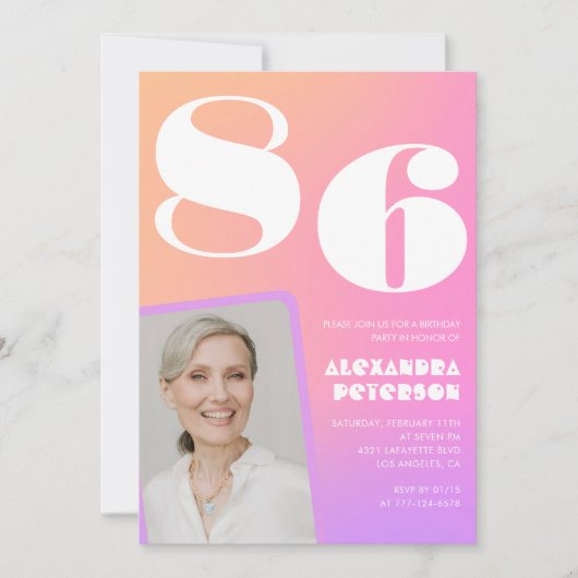 レトログラデーションピンク86歳の誕生日 招待状 (正面)
