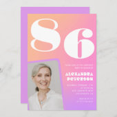 レトログラデーションピンク86歳の誕生日 招待状 (正面/裏面)