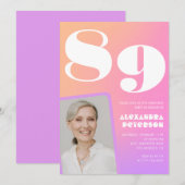 レトログラデーションピンク89歳の誕生日 招待状 (正面/裏面)