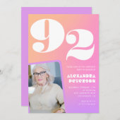 レトログラデーションピンク92歳の誕生日 招待状 (正面/裏面)