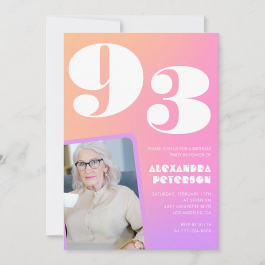 レトログラデーションピンク93歳の誕生日 招待状 (正面)