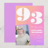 レトログラデーションピンク93歳の誕生日 招待状 (正面/裏面)