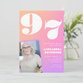 レトログラデーションピンク97歳の誕生日 招待状 (スタンド正面)