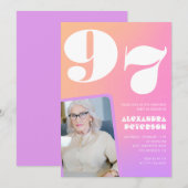 レトログラデーションピンク97歳の誕生日 招待状 (正面/裏面)