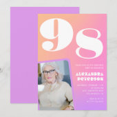 レトログラデーションピンク98歳の誕生日 招待状 (正面/裏面)