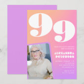 レトログラデーションピンク99歳の誕生日 招待状 (正面/裏面)