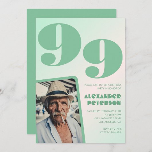 レトログラデーション撮影99歳の誕生日 招待状 (正面/裏面)