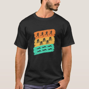 レトログラフィック走バイクスイムトライアスロンS Tシャツ