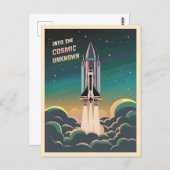 レトログラフィックLoFiコズミックレトロウェーブ宇宙シャトル ポストカード (正面/裏面)