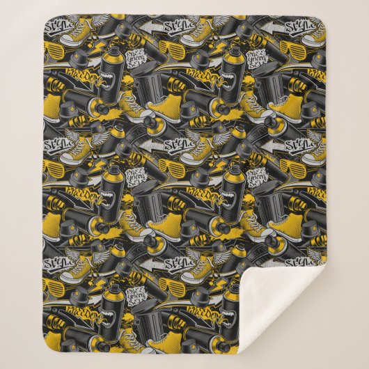 レトログラフィティアーバン通りパターン シェルパブランケット (正面)