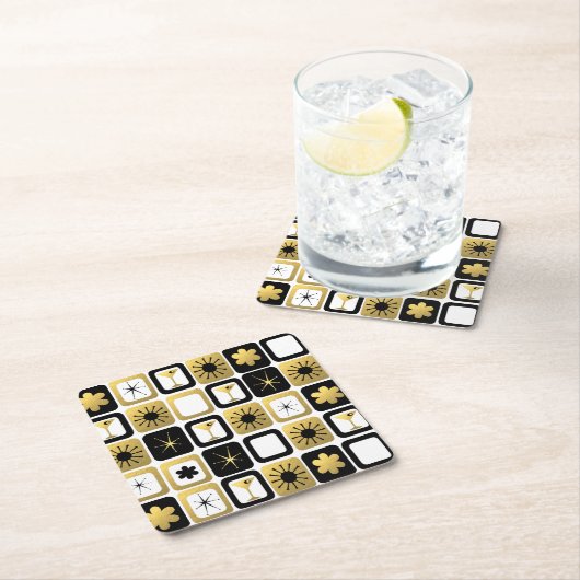 レトログラマラス金ゴールド紙コースター スクエアペーパーコースター (インサイチュ)